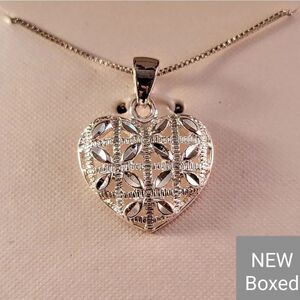 Sterling Openwork Diamond Cut Heart Pendant Necklace - New in Box